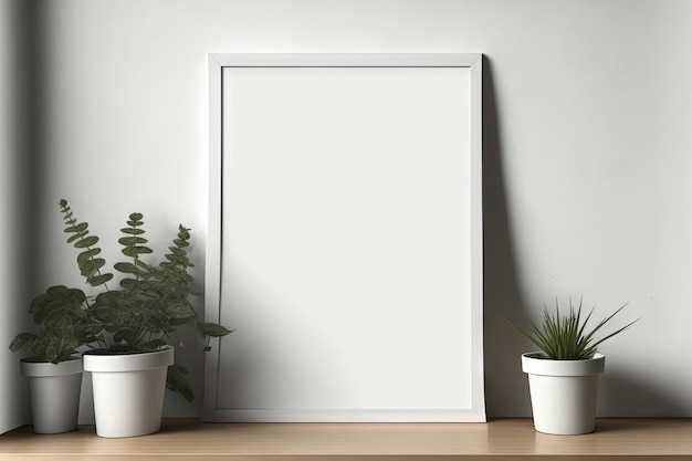 Standing against a wall indoors is a horizontal photo frame mock up with blank space for branding or writing dcor with a modest picture template