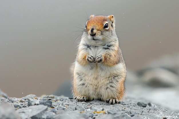 Standing Arctic Ground Squirrel in Kamchatka near Tolbachik Volcano Closeup portrait of funny