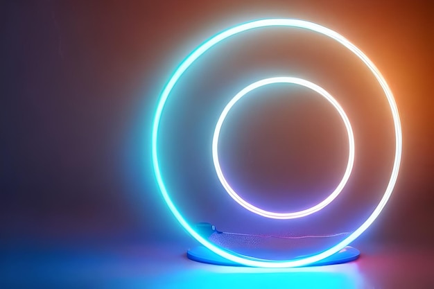 Standing bright center blue and white circle neon light background and backdrop