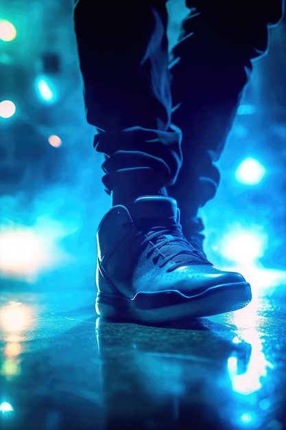 A standing closeup shot of a basketball player standing on a dark background Generative AI