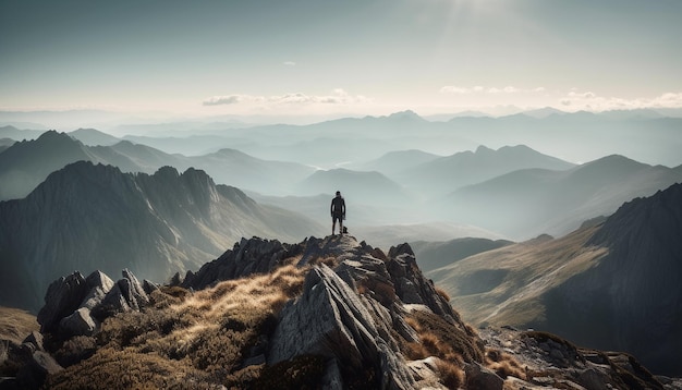 Standing on mountain peak one person success generated by AI