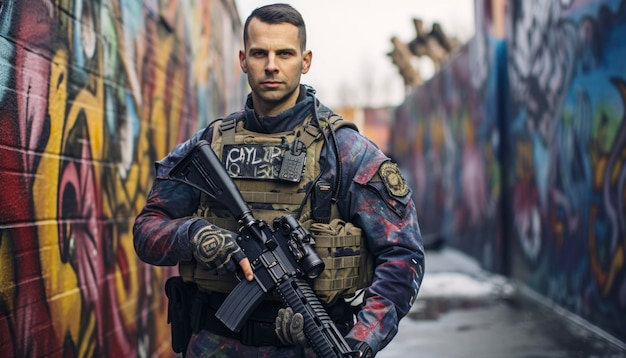 standing police patrolling in the streets