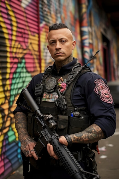 standing police patrolling in the streets