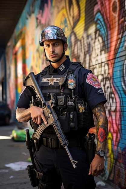 standing police patrolling in the streets