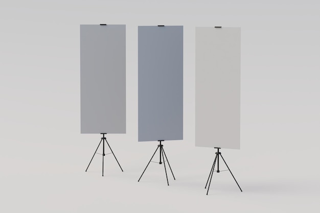 Standing tripod banner mockup 3d rendering