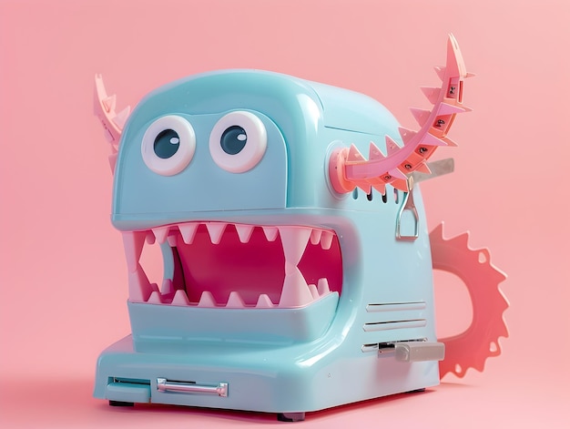 Stapler Monster on Pastel Toned Background with Studio Lighting