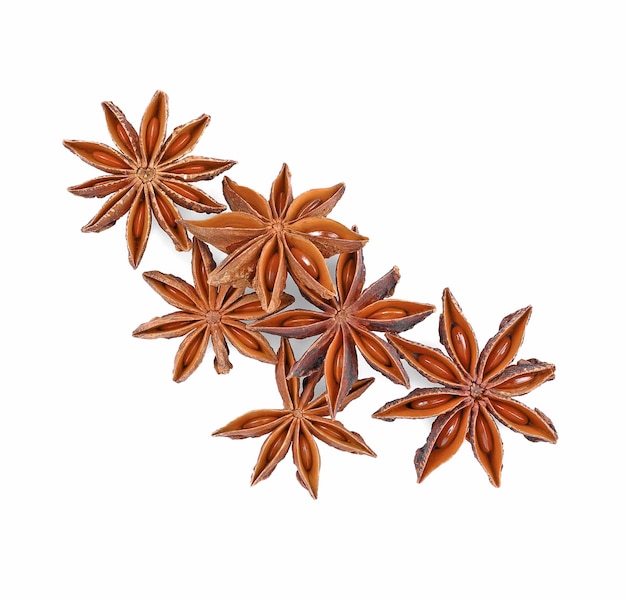 Star anise isolated on the white background, top view