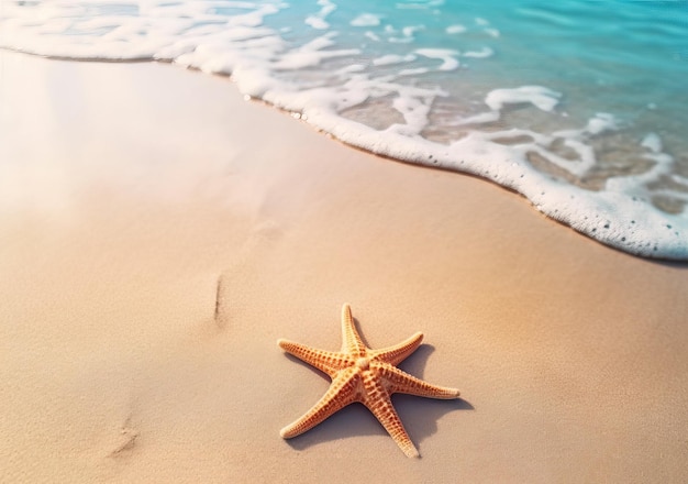 Star fish on the sand at a tropical beach with clear sky