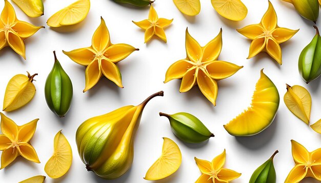 Star fruit of a carambola or starfruit starfruit on a white background the fruit is yellow 3d render