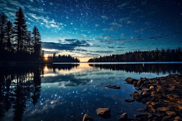 Star Reflections in a Glassy Lake