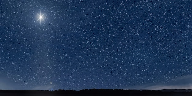 The star shines over the manger of Jesus Christ, Christmas sky, Starry night