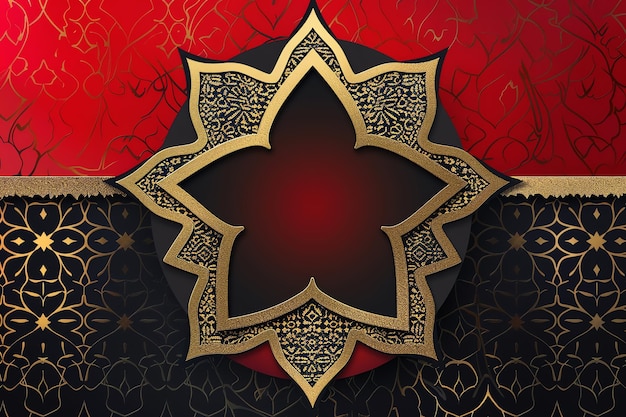 Star silhouette greeting card for mawlid al nabi in red black and gold colors