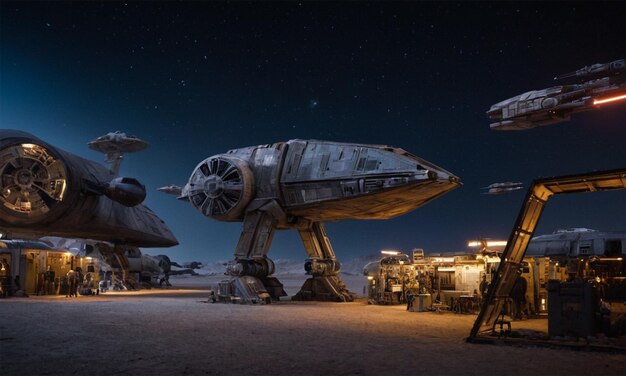 Photo a star wars spaceship is on display in a dark space