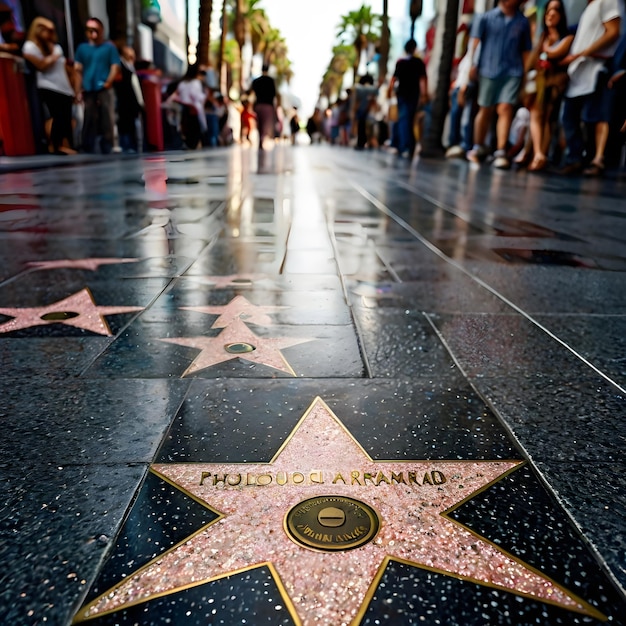 Photo a star with a star on it is on the sidewalk