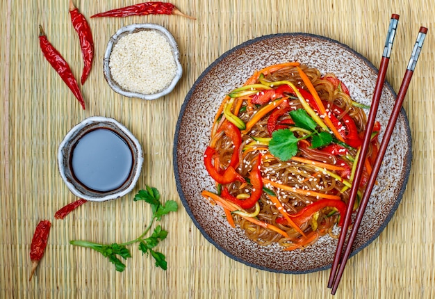 Starch (rice, potato) noodles with vegetables 