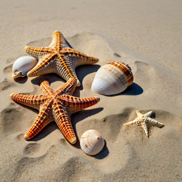 starfish are lying in the sand