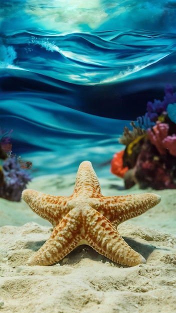 starfish in the beach and ocean background