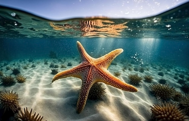 Starfish on the beach in the sea Generative AI