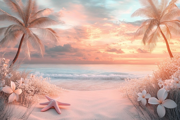 starfish on the beach at sunset