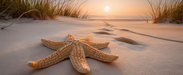 starfish on the beach with a ribbon tied around it