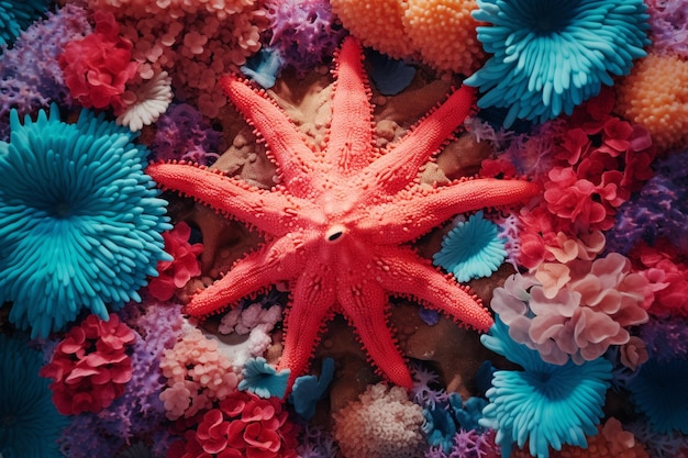 Photo starfish resting on a coral reef background