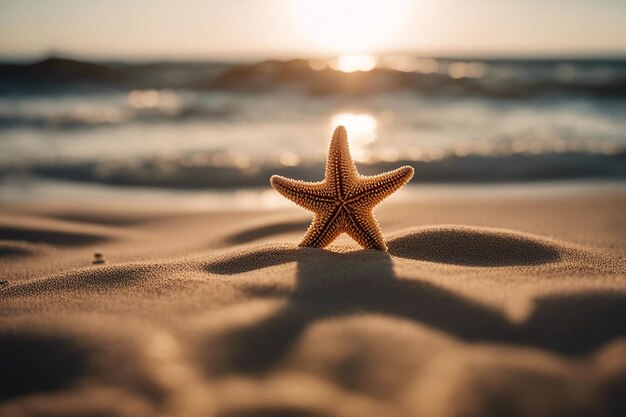 Starfish on the sea coast Starfish on the sand Beach at sunset AI generated