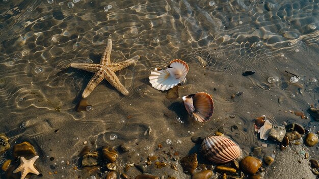 Photo starfish and seashell on the summer beach in sea