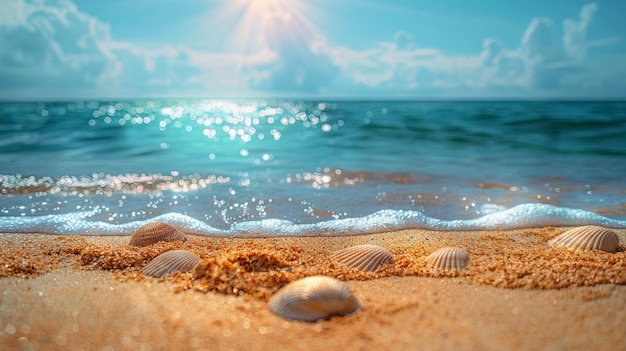 Starfish and Seashells on Sandy Beach