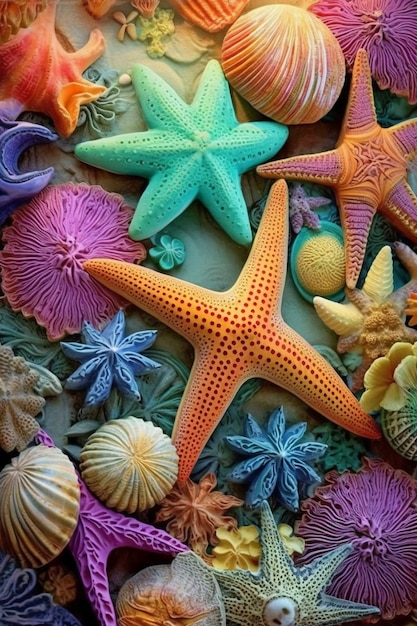 Starfish and shells are among the many other things.