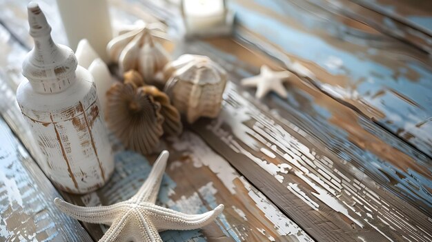 Photo starfish and starfish on a table with a wooden frame