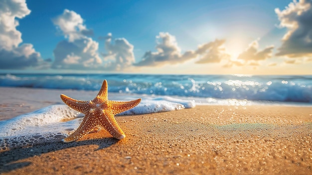 Starfish on the summer beach Summer background Tropical background