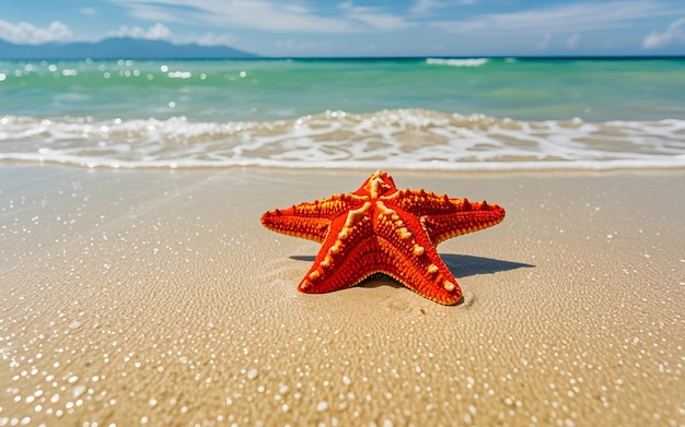 Starfish washed up on the beach in the summer