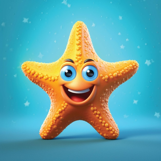 A starfish with a happy face and a blue background.