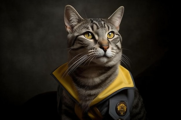 Starfleet yellow scarf uniform cat illustration generative ai