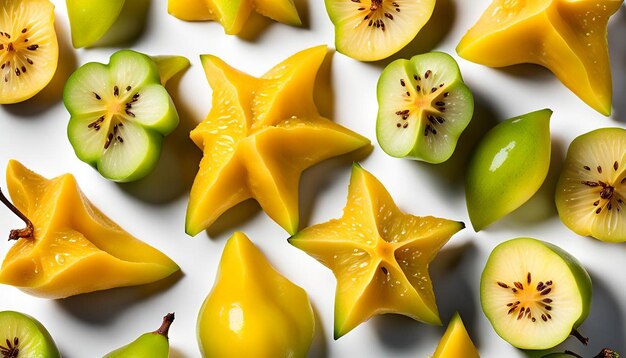 Photo starfruit fresh sweet healthy macro white juicy dessert fruits closeup freshness delicious