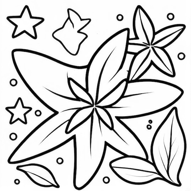 Photo starfruit outline black and white cute coloring book