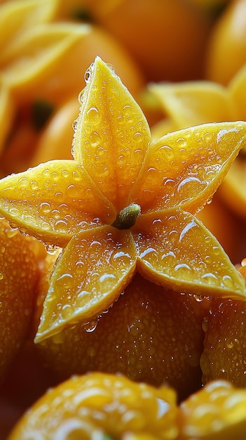 Photo starfruit with dew drops close up