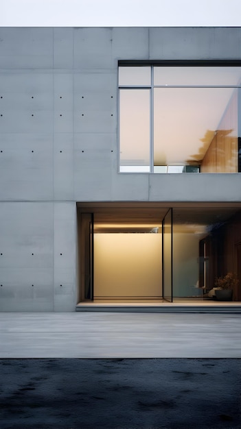 Stark Minimalist Architectural Facade with Spacious Concrete Garage and Simple Clean Interior