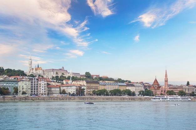 A stark view of the Fishermen's Bastion on the Danube Embankment in Budapest, Hungary