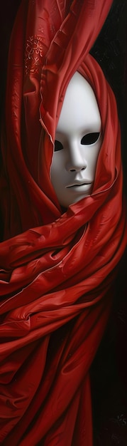 Photo stark white mask wrapped in a scarlet cloth a contrast of purity and passion