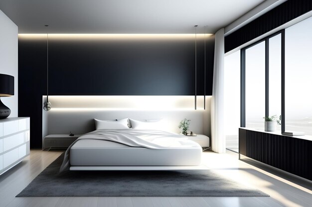 Stark white modern bedroom Clean white world concept Postprocessed