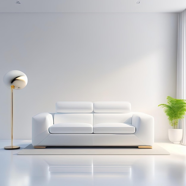 Stark white room with white modern sofa Clean white world concept Postprocessed