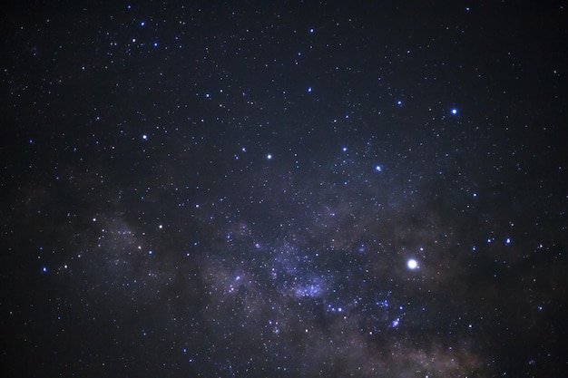 Starlight in night sky and milky way galaxy Long exposure photographwith grain