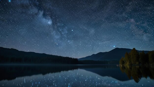 Starlit night over a tranquil lake