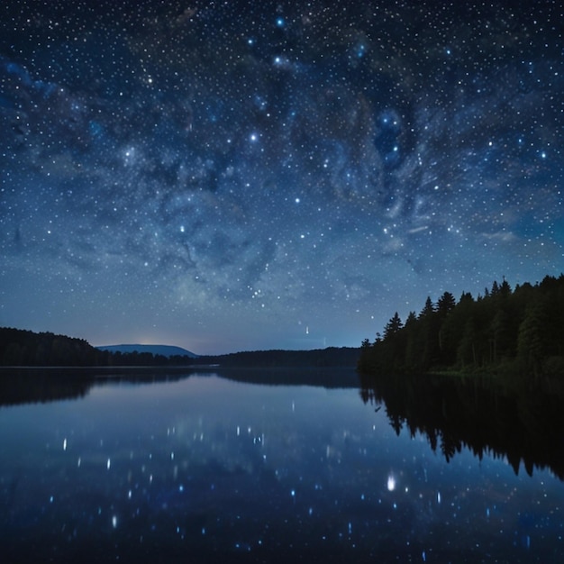 Starlit night over a tranquil lake