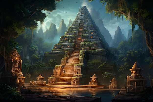 Starlit Rituals Mayan Pyramids Towering Over the Jungle's Veil