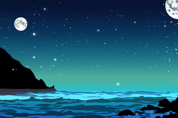 Photo starlit tranquility exploring vector illustrations of a full moon over the night ocean