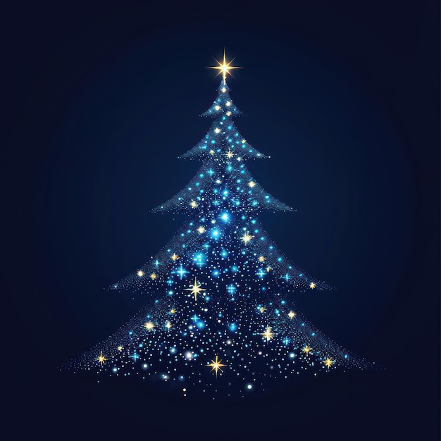 Starry christmas tree illustration glowing night