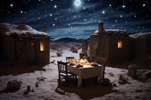 Photo starry night scene over a yalda night setup