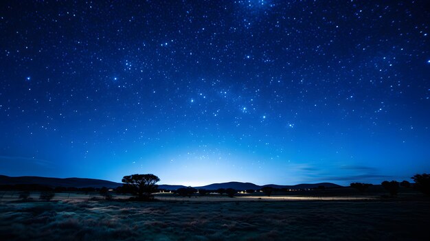 Starry night over a silhouetted forest Twinkling stars in a night sky